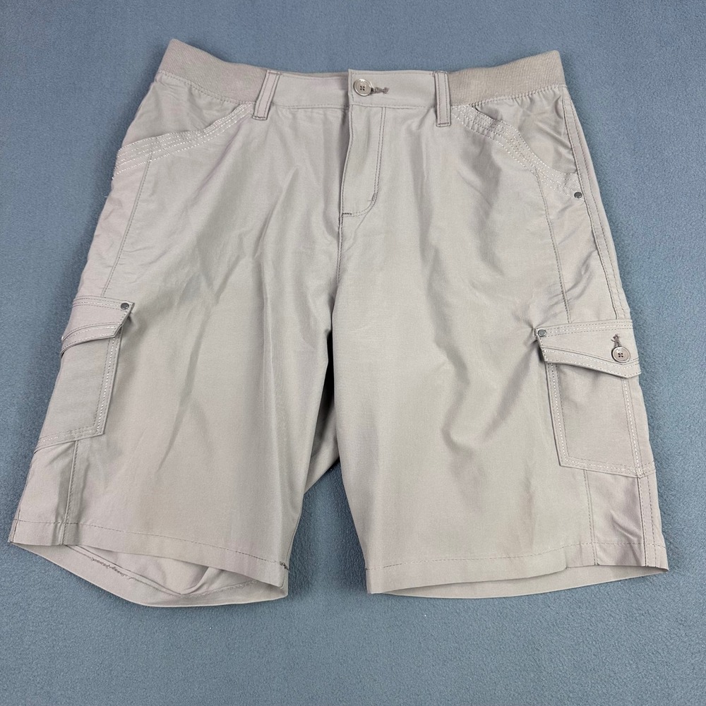 Lee Relaxed Fit Mid Rise Cargo Shorts Tan Khaki Elastic Waist Mens Size 34-35